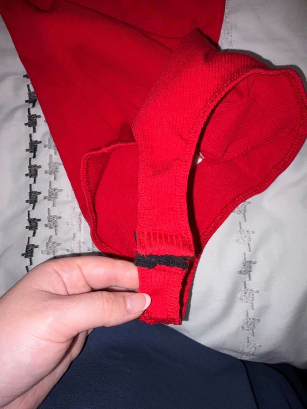 Francesca's Collections Red Ribbed Ruffle-Strap Bodysuit - Picture 4 of 5
